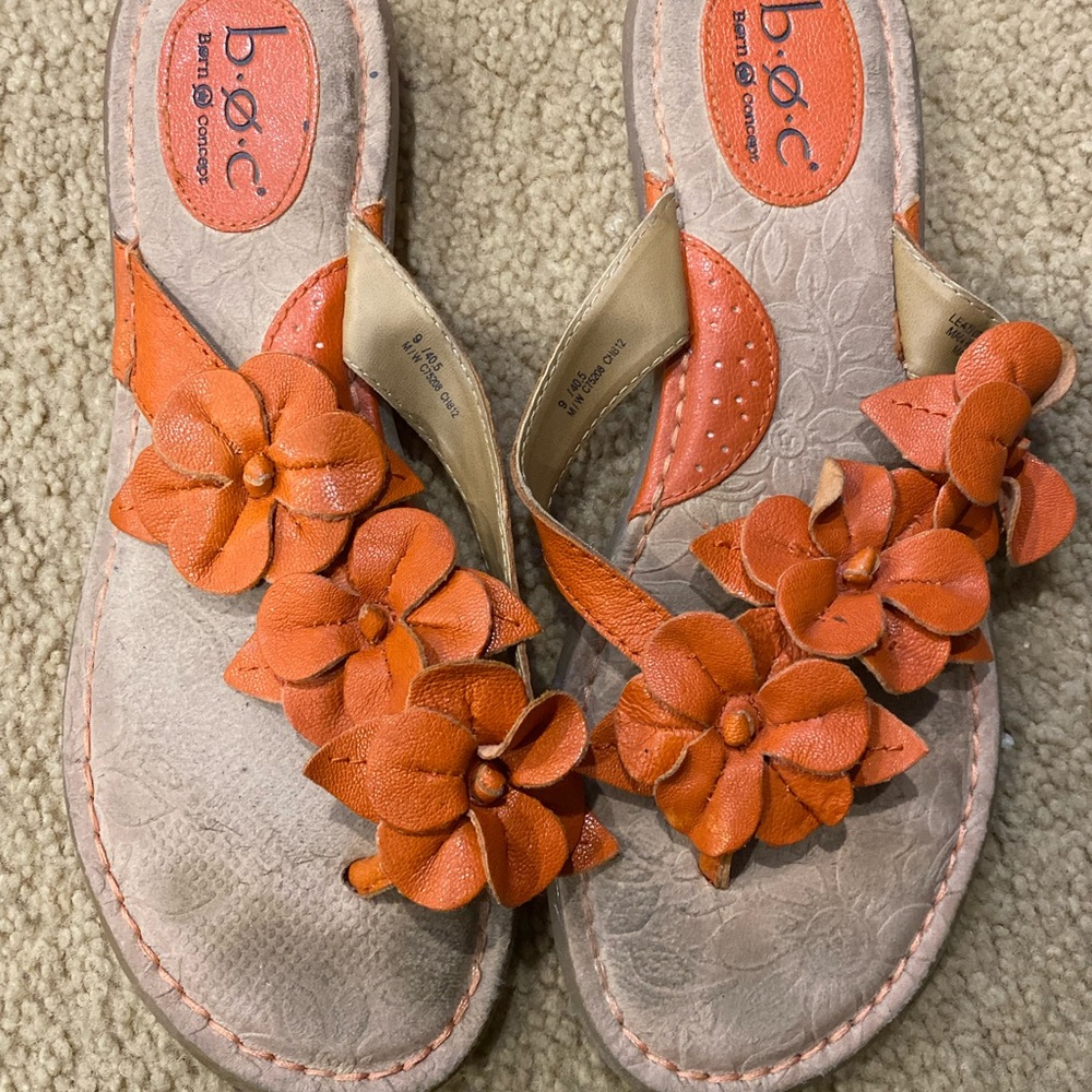 BOC orange leather floral sandals